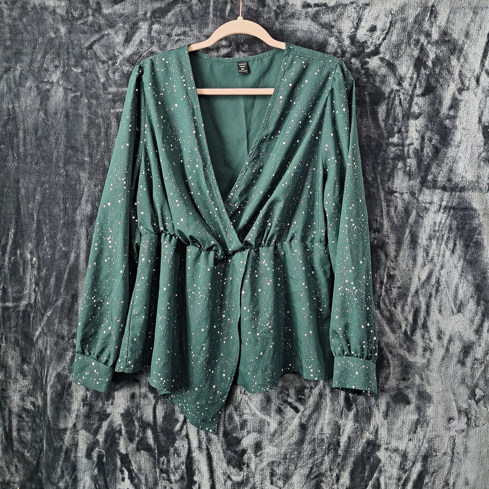 Green Sparkle Wrap Blouse